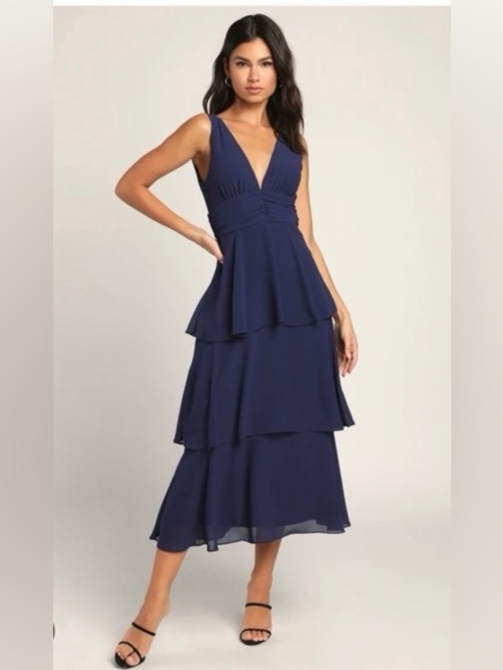 Lulu's Navy Tiered Midi Dress